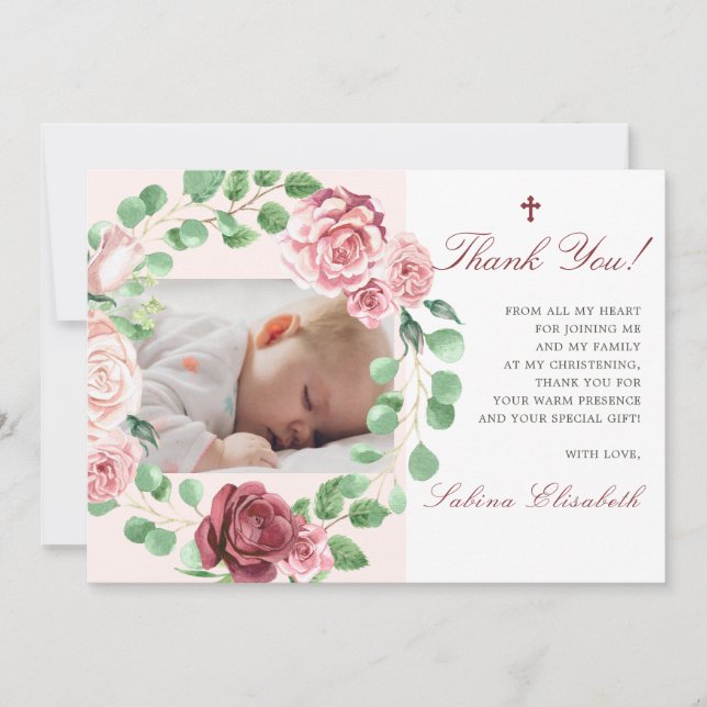 Cartão De Agradecimento Baptism Christening Baby Garden Foto Floral (Frente)