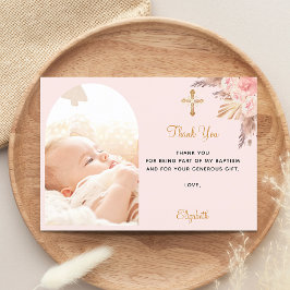 Cartão De Agradecimento Baptism pampas - foto de arca de grama - blush, ga