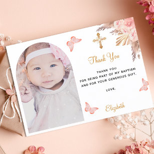 Cartão De Agradecimento Baptism pampas grass arch photo blush pink girl