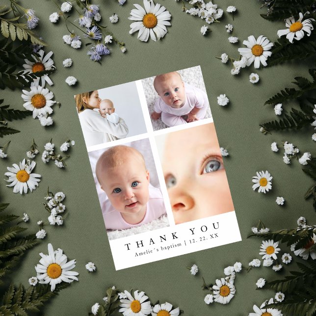 Cartão De Agradecimento Baptism Photo Collage Cross Elegant Thank You (Criador carregado)