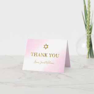 Cartão De Agradecimento Bar Dourado Cor de Água Pastel Rosa Mitzvah
