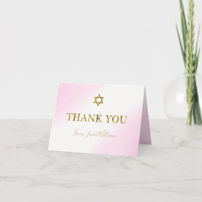 Cartão De Agradecimento Bar Dourado Cor de Água Pastel Rosa Mitzvah (Frente)