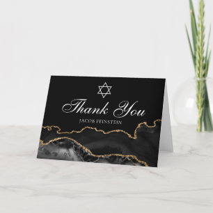 Cartão De Agradecimento Bar Judeu Mitzvah Estrela Dourada Negra de David