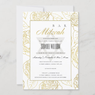 CARTÃO DE AGRADECIMENTO BAR LUXE MARINHO FLORAL DOURADO ROSA BAT MITZVAH C