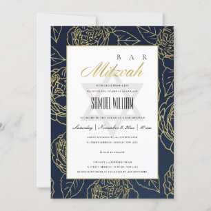 CARTÃO DE AGRADECIMENTO BAR LUXE MARINHO FLORAL DOURADO ROSA BAT MITZVAH C