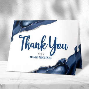 Cartão De Agradecimento Bar Mitzvah Azul Marinho Ágata Script Simples Mini