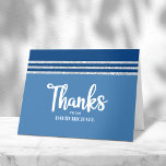 Cartão De Agradecimento Bar Mitzvah Modern Blue Silver Tallit Script Negri<br><div class="desc">Certifique-se de que seu Bar favorito Mitzvah mostre seu apreço a todos que apoiaram seu evento de marco! Envie este cartões de agradecimentos legal, único, moderno e personalizado. A tipografia de escrita branca, a estrela de David e um talude listrado azul e marinho e azul-prateado inspiraram uma camada gráfica simples,...</div>