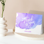 Cartão De Agradecimento Bar Mitzvah Modern Watercolor Bat Obrigado #LC<br><div class="desc">— Coleção #LC — Diga obrigado aos seus hóspedes com essas lindas cartas de Bat ou Bar Mitzvah. Letras brancas com estrela de David no meio. Cartões negros,  espaço para escrever mensagens pessoais. Obter coleção correspondente #LC!</div>