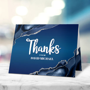 Cartão De Agradecimento Bar Mitzvah Moderno Marinho Azul Ombre Agate Scrip