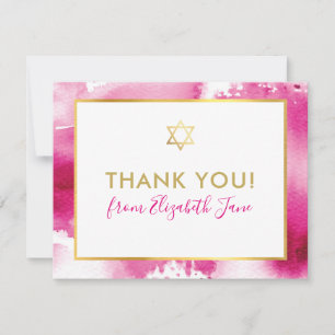 Cartão De Agradecimento BAR MITZVAH obrigado estrela dourada aquarela rosa