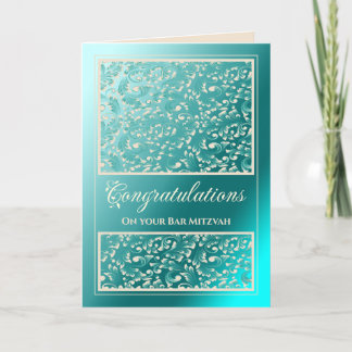 Cartão De Agradecimento Bar Mitzvah Parabéns Damask Teal Card