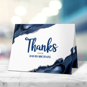 Cartão De Agradecimento Bar Mitzvah Simple Modern Marinho Blue Agate Scrip