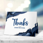 Cartão De Agradecimento Bar Mitzvah Simple Modern Marinho Blue Agate Scrip<br><div class="desc">Certifique-se de que seu Bar favorito Mitzvah mostre seu apreço a todos que apoiaram seu evento de marco! Envie este cartões de agradecimentos legal, único, moderno e personalizado. A tipografia da escrita azul marinho e Estrela de David sobrepõem um fundo branco simples com rochas azuis de aço acentuadas com veias...</div>