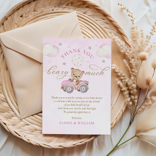 Cartão De Agradecimento Barly Wait Teddy Bear Rosa Chá de fraldas