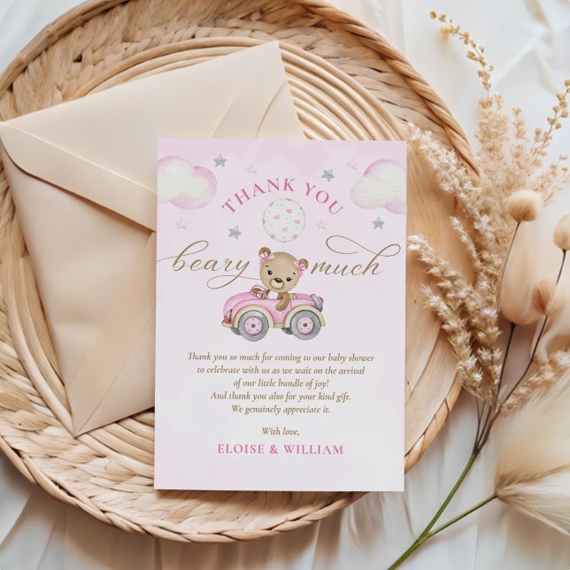 Cartão De Agradecimento Barly Wait Teddy Bear Rosa Chá de fraldas (Criador carregado)