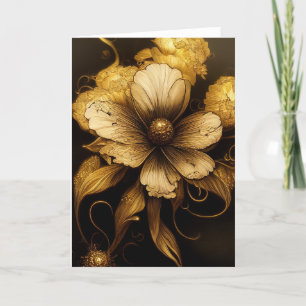 Cartão De Agradecimento Barroco Negro e Dourado Notecard Floral Elegante