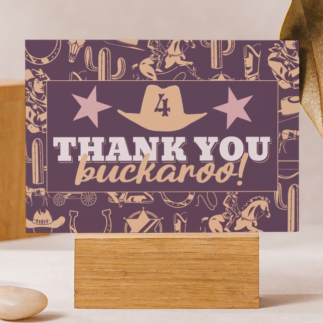 Cartão De Agradecimento "Barulho de Aniversário" Aniversário de Cowgirl do ("thank you buckaroo" cowgirl Wild West rodeo country western theme kids birthday party thank you )