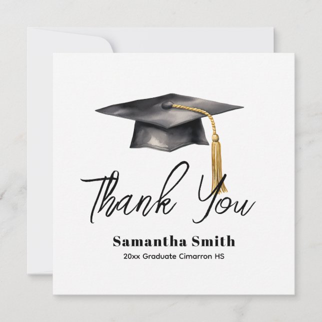 Cartão De Agradecimento Basic Graduation Party Flat Thank You Card (Frente)