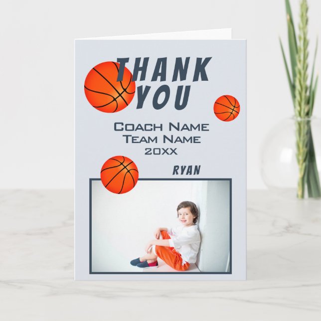 Cartão De Agradecimento Basketball Sports Thank you Coach Photo Card (Frente)