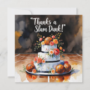 Cartão De Agradecimento Basquetebol com bolo e flores