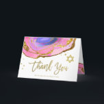 Cartão De Agradecimento Bastão azul e Dourado cor-de-rosa Mitzvah de Geode<br><div class="desc">Estes cartões de agradecimentos elegantes,  modernos de Mitzvah do bastão caracterizam pedras cor-de-rosa e azuis na moda do geode da aguarela com roteiro,  a estrela de David,  e acentos escritos à mão do ouro do falso.</div>