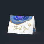Cartão De Agradecimento Bastão azul e Dourado Mitzvah de Geode | ou bar<br><div class="desc">Estes bastão Mitzvah ou cartões de agradecimentos elegantes,  modernos de Mitzvah do bar caracterizam pedras azuis na moda do geode da aguarela com roteiro,  a estrela de David,  e acentos escritos à mão do ouro do falso.</div>