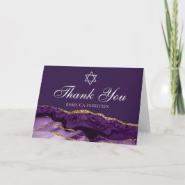 Cartão De Agradecimento Bat Judaico Mitzvah Purple Estrela Dourada de Davi