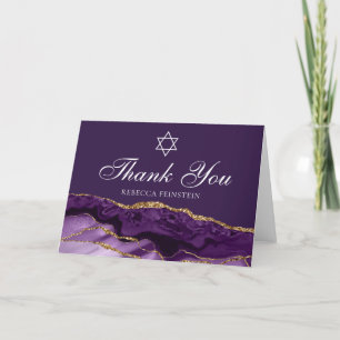 Cartão De Agradecimento Bat Judaico Mitzvah Purple Estrela Dourada de Davi