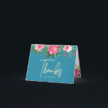 Cartão De Agradecimento Bat Mitzvah Blue Dourada Script Floral Watercolor<br><div class="desc">Certifique-se de que o seu Bat Mitzvah favorito mostre o seu apreço a todos os que apoiaram o seu evento principal! Envie este sofisticado e personalizado cartões de agradecimentos! Uma aquarela floral, cor-de-rosa e cor-de-pêssego, impressionante, com a tipografia de um script de folha de ouro falso, e rosa de cinza...</div>