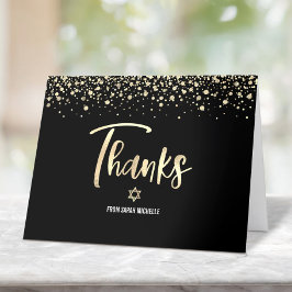 Cartão De Agradecimento Bat Mitzvah Dourado Preto Glitter Folha Elegante S