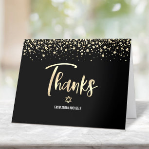Cartão De Agradecimento Bat Mitzvah Dourado Preto Glitter Folha Elegante S