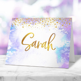 Cartão De Agradecimento Bat Mitzvah Dourado Script Purple Watercolor Sarah