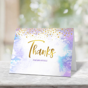 Cartão De Agradecimento Bat Mitzvah Faux Dourado Script na Aquarela Puro