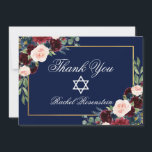 Cartão De Agradecimento Bat Mitzvah Floral Burgundy Azul<br><div class="desc">Bat Mitzvah Watercolor Burgundy Marsala Azul Cartões de agradecimentos Dourado Floral</div>