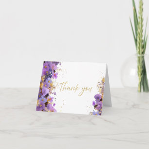 Cartão De Agradecimento Bat Mitzvah Floral Roxo e Dourado