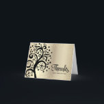 Cartão De Agradecimento Bat Mitzvah Gold Foil Black Tree of Life Script<br><div class="desc">Certifique-se de que o seu Bat Mitzvah favorito mostre o seu apreço a todos os que apoiaram o seu evento principal! Envie este sofisticado e personalizado cartões de agradecimentos! Uma árvore preta gráfica, com estrela de David e "folhas" de ponto, juntamente com o roteiro de caligrafia preta, sobrepõe pontos sofisticados,...</div>
