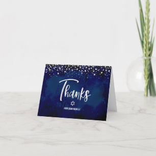 Cartão De Agradecimento Bat Mitzvah Marinho Silver Glitter Foil Moderno Sc