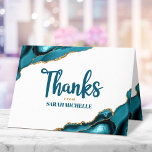 Cartão De Agradecimento Bat Mitzvah Modern Dourado Turquoise Agate Script<br><div class="desc">Certifique-se de que o seu Bat Mitzvah favorito mostre o seu apreço a todos os que apoiaram o seu evento principal! Envie este cartões de agradecimentos legal, único, moderno e personalizado. Escrito manuscrito azul-turquesa e negrito, a tipografia sans serif sobrepõe um fundo branco simples e limpo com rochas azul-turquesa, acentuadas...</div>