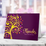 Cartão De Agradecimento Bat Mitzvah Modern Gold Foil Tree da Vida Burgundy<br><div class="desc">Certifique-se de que o seu Bat Mitzvah favorito mostre o seu apreço a todos os que apoiaram o seu evento principal! Envie este sofisticado e personalizado cartões de agradecimentos! Esta folha de ouro falso gráfica com cor-de-rosa cintilante, laranja e Estrela vermelha de David e "folhas" de ponto sobrepõe um fundo...</div>