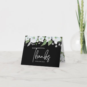 Cartão De Agradecimento Bat Mitzvah Preto Prata Script Floral Aquarela