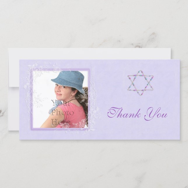 Cartão De Agradecimento Bat Mitzvah Roxo (Frente)