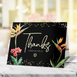 Cartão De Agradecimento Bat Mitzvah Tropical Floral Watercolor Preto<br><div class="desc">Certifique-se de que o seu Bat Mitzvah favorito mostre o seu apreço a todos os que apoiaram o seu evento principal! Envie este sofisticado e personalizado cartões de agradecimentos! Na moda, atordoante, colorida, aves aquáticas tropicais de flores do paraíso, escrita manual em ouro falso, Estrela de David e pontos brilhantes,...</div>