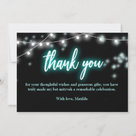 Cartão De Agradecimento Bat Mitzvah Turquesa Neon Temático