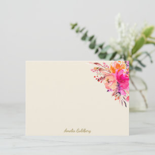 Cartão De Agradecimento Batem de Menina Personalizado com Aquarela Rosa e 