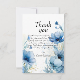 Cartão De Agradecimento Batismo Azul-Derramante Floral Elegante