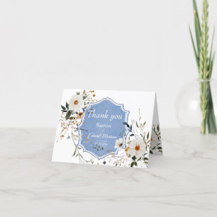 Cartão De Agradecimento Batismo Azul-Derramante Floral Elegante