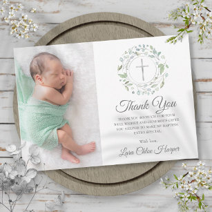 Cartão De Agradecimento Batismo, Christening Laurel Foto Floral