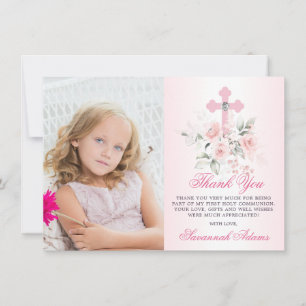 Cartão De Agradecimento Batismo Comunhão Confirmação Menina Floral FOTO