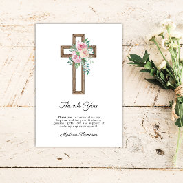 Cartão De Agradecimento Batismo da Cruz Floral
