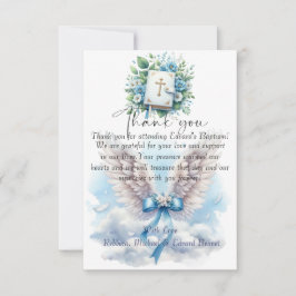 Cartão De Agradecimento Batismo da Cruz Floral Azul Elegante